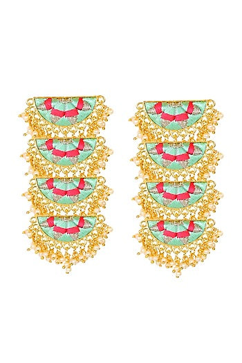 Matt Gold Finish Embroidered Semi-Circle Earrings