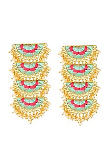 Matt Gold Finish Embroidered Semi-Circle Earrings