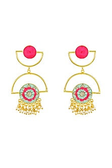 Matt Gold Finish Embroidered Drop Earrings