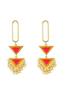 Matt Gold Finish Embroidered Tiered Earrings