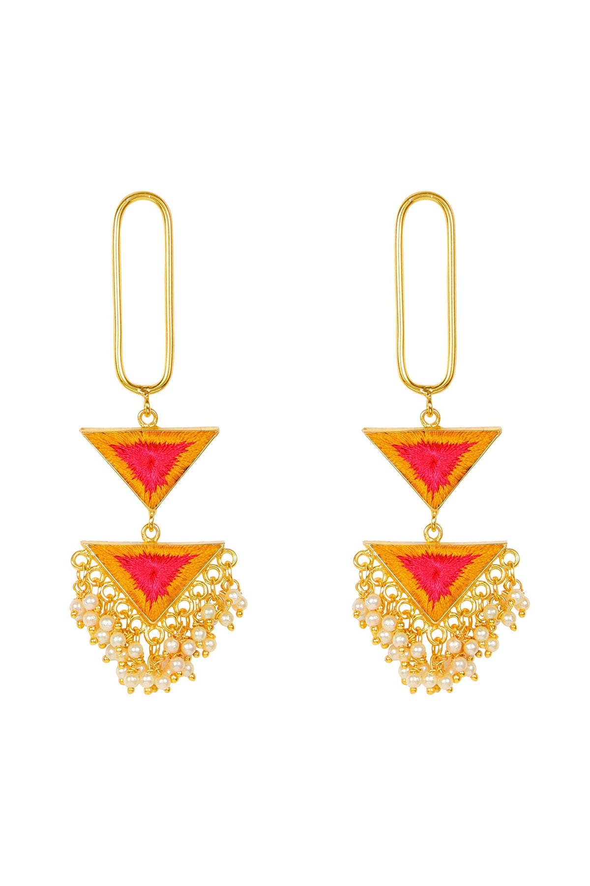 Matt Gold Finish Embroidered Tiered Earrings