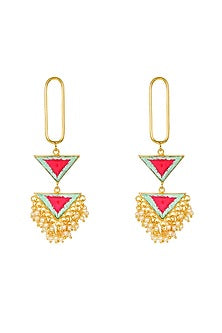 Matt Gold Finish Embroidered Tiered Earrings