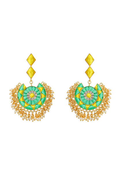 Matte Gold Finish Embroidered Chandbali Earrings