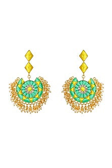 Matte Gold Finish Embroidered Chandbali Earrings