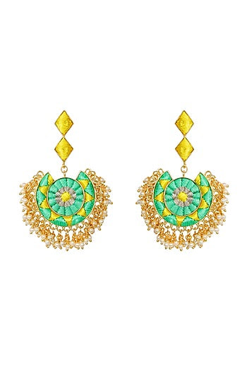 Matte Gold Finish Embroidered Chandbali Earrings