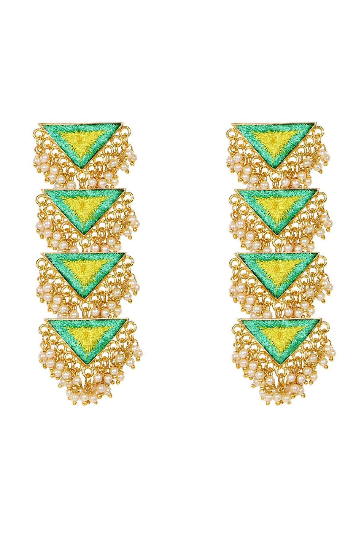 Matte Gold Finish Triangle Layered Earrings