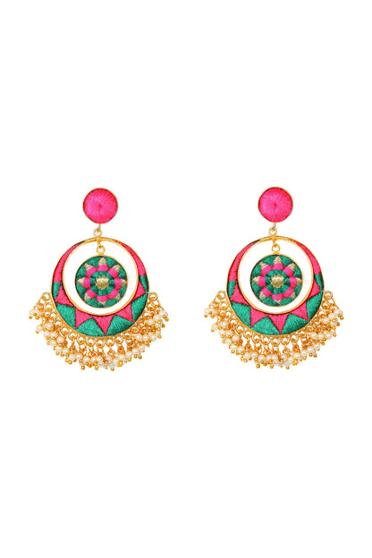 Matte Gold Finish Chandbali Earrings With Embroidery