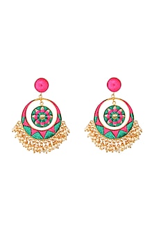 Matte Gold Finish Chandbali Earrings With Embroidery
