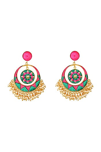 Matte Gold Finish Chandbali Earrings With Embroidery