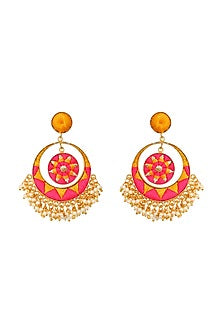 Matte Gold Finish Chandbali Earrings With Thread Embroidery