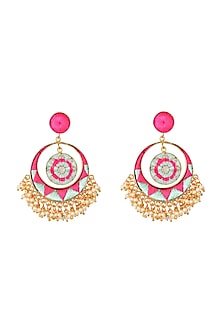 Matte Gold Finish Embroidered Chandbali Earrings
