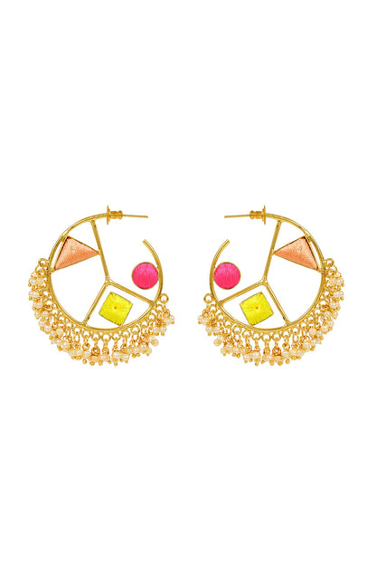 Matte Gold Finish Geometric Hoops Earrings