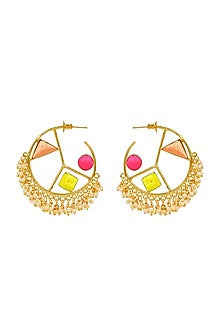 Matte Gold Finish Geometric Hoops Earrings