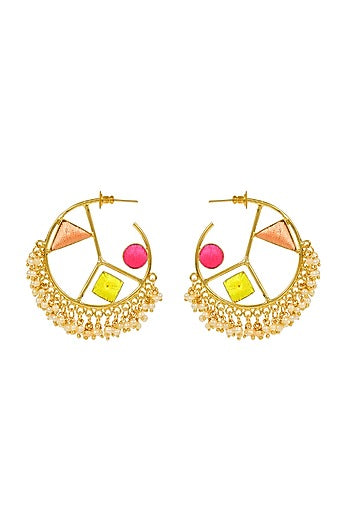 Matte Gold Finish Geometric Hoops Earrings