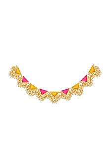 Matte Gold Finish Geometric Necklace With Embroidery
