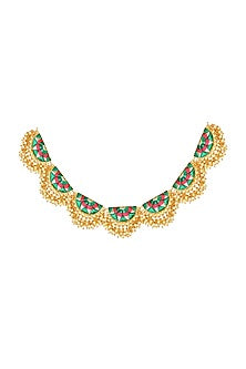 Matte Gold Finish Geometric Necklace With Thread Embroidery
