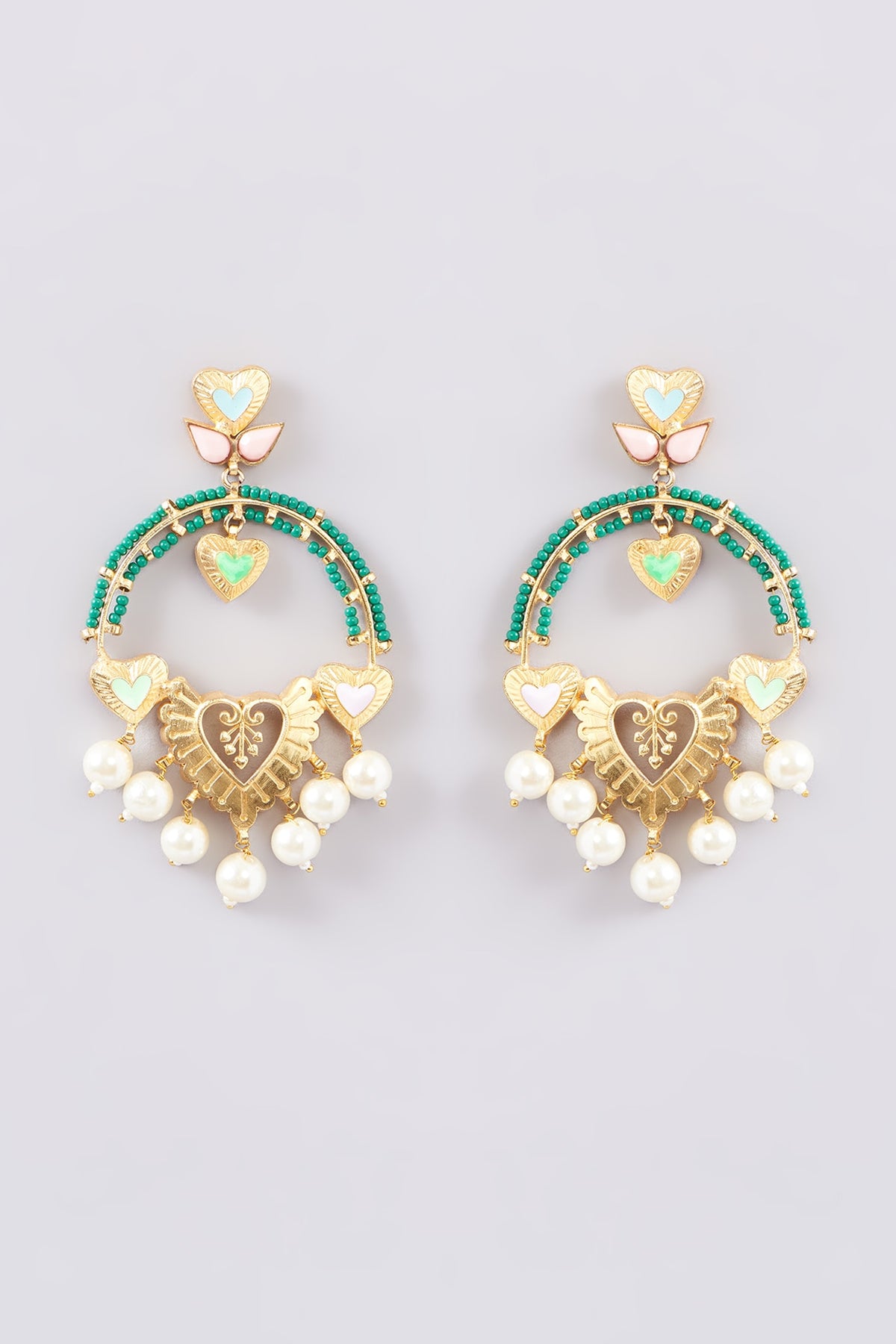 Gold Finish Multi-Colored Bead & Crystal Enameled Dangler Earrings