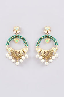 Gold Finish Multi-Colored Bead & Crystal Enameled Dangler Earrings