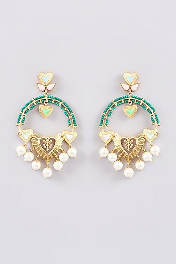 Gold Finish Multi-Colored Bead & Crystal Enameled Dangler Earrings