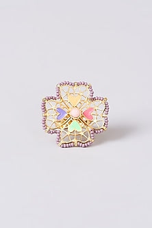 Gold Finish Multi-Colored Bead & Crystal Enameled Ring