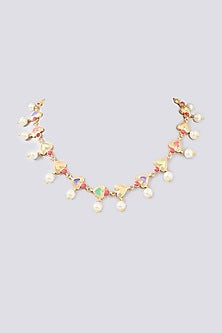 Gold Finish Multi-Colored Enameled Heart & Crystal Choker Necklace