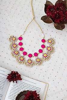 Matte Gold Finish Zari Silk Embroidered & Pearl hanging Layered Necklace