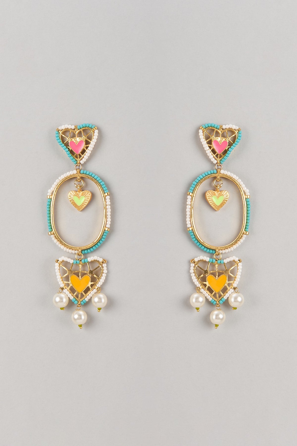 Gold Finish Multi-Colored Enameled Dangler Earrings