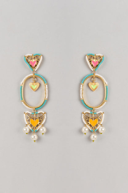 Gold Finish Multi-Colored Enameled Dangler Earrings