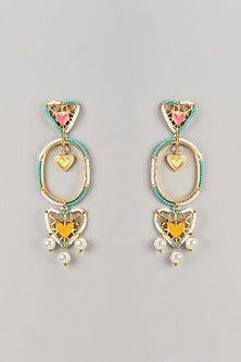 Gold Finish Multi-Colored Enameled Dangler Earrings