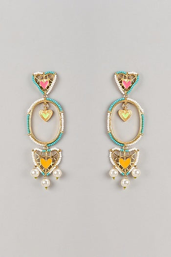 Gold Finish Multi-Colored Enameled Dangler Earrings