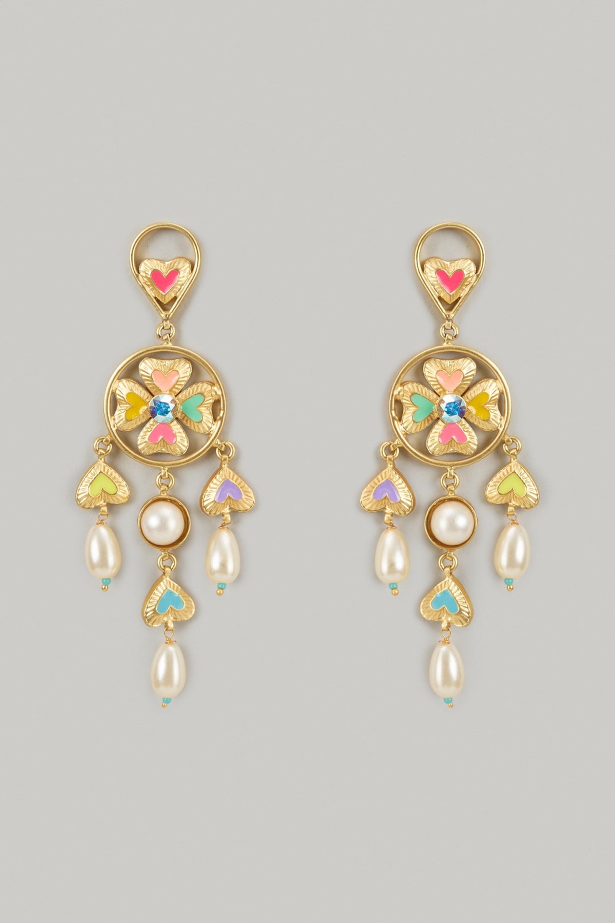 Gold Finish Swarovski Enameled Dangler Earrings