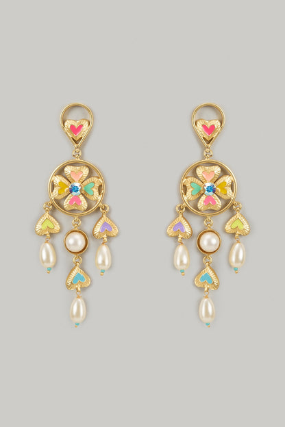 Gold Finish Swarovski Enameled Dangler Earrings
