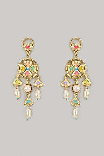 Gold Finish Swarovski Enameled Dangler Earrings