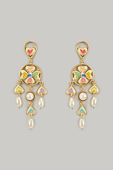 Gold Finish Swarovski Enameled Dangler Earrings