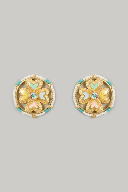 Gold Finish Swarovski Enameled Stud Earrings