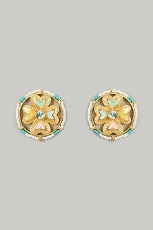 Gold Finish Swarovski Enameled Stud Earrings