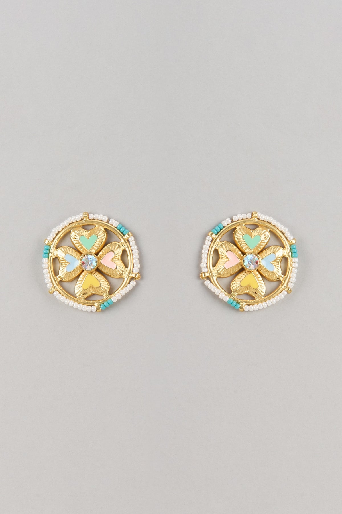 Gold Finish Swarovski Enameled Stud Earrings