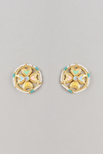 Gold Finish Swarovski Enameled Stud Earrings