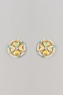 Gold Finish Swarovski Enameled Stud Earrings
