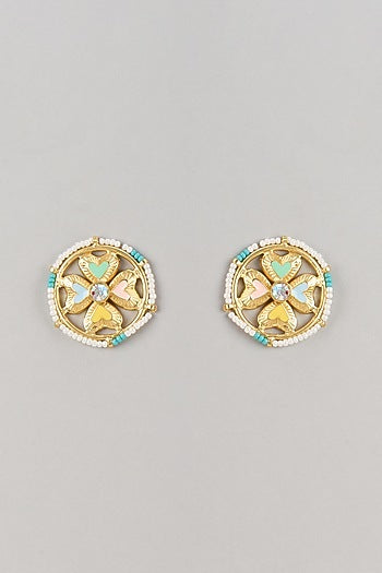 Gold Finish Swarovski Enameled Stud Earrings