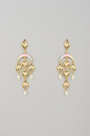 Gold Finish Swarovski Enameled Dangler Earrings