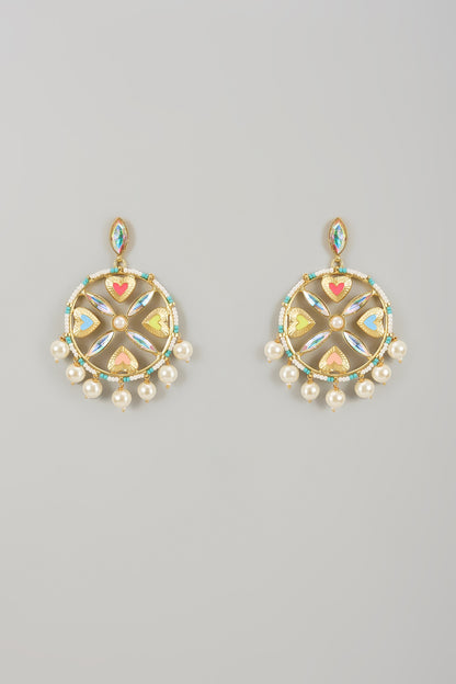 Gold Finish Swarovski Enameled Dangler Earrings