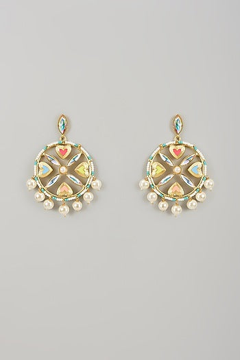 Gold Finish Swarovski Enameled Dangler Earrings