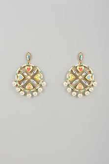 Gold Finish Swarovski Enameled Dangler Earrings