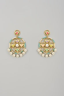 Gold Finish Swarovski Enameled Dangler Earrings