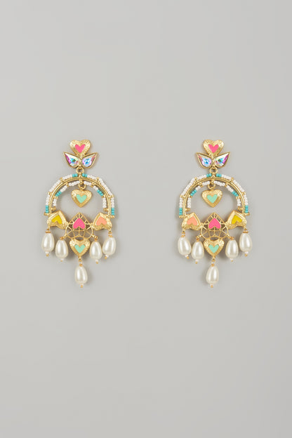 Gold Finish Swarovski Enameled Dangler Earrings