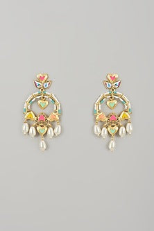 Gold Finish Swarovski Enameled Dangler Earrings