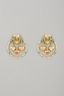 Gold Finish Swarovski Enameled Dangler Earrings