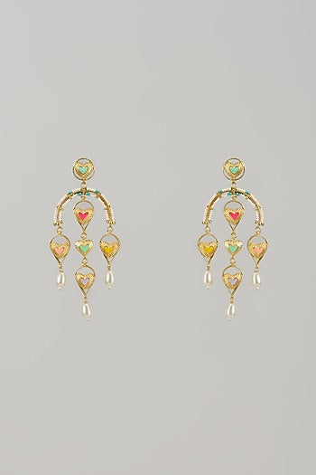 Gold Finish Swarovski Enameled Dangler Earrings