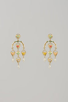 Gold Finish Swarovski Enameled Dangler Earrings